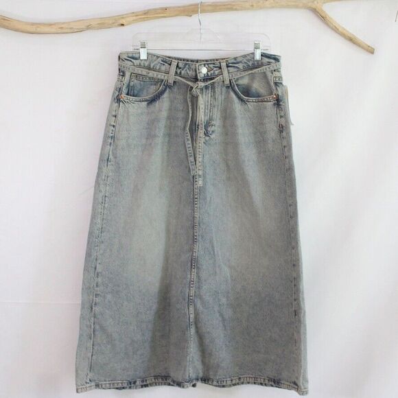 NWT H&M Long Modest Pale Blue Jean Skirt Size L Large Denim Maxi High Back Slit - Picture 1 of 7